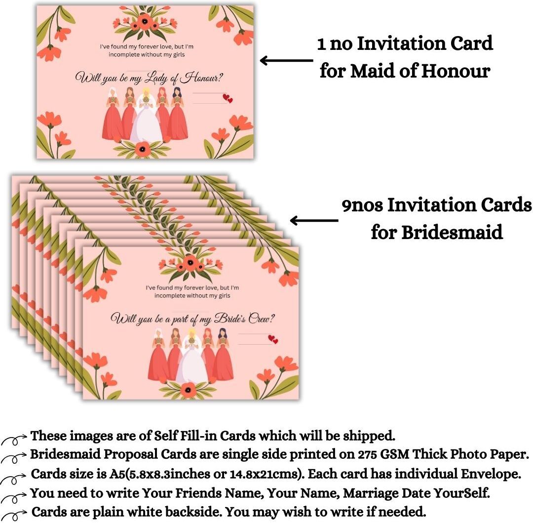 Bridesmaid Proposal Invitation Cards 5.8x8.3inch | Wedding Invite