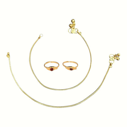 Silver and Gold Plated Ghungroo Payal Anklet with Adjustable Bichhiya Toe Ring Combo Set for Women