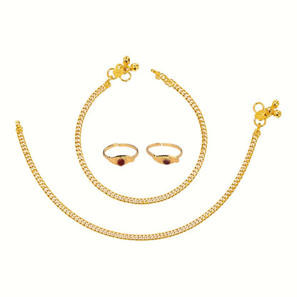 Silver and Gold Plated Ghungroo Payal Anklet with Adjustable Bichhiya Toe Ring Combo Set for Women
