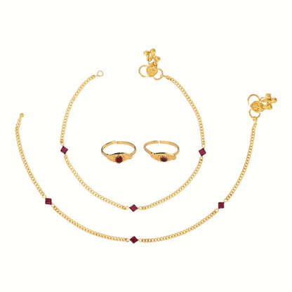 Silver and Gold Plated Ghungroo Payal Anklet with Adjustable Bichhiya Toe Ring Combo Set for Women