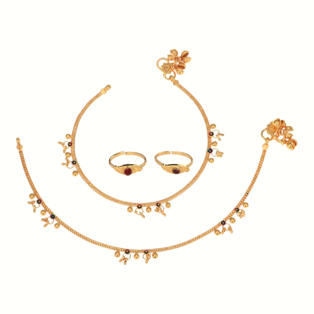 Silver and Gold Plated Ghungroo Payal Anklet with Adjustable Bichhiya Toe Ring Combo Set for Women