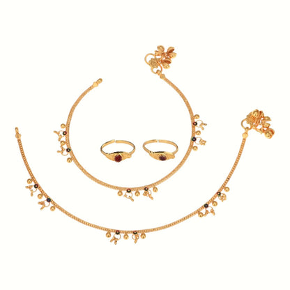 Silver and Gold Plated Ghungroo Payal Anklet with Adjustable Bichhiya Toe Ring Combo Set for Women