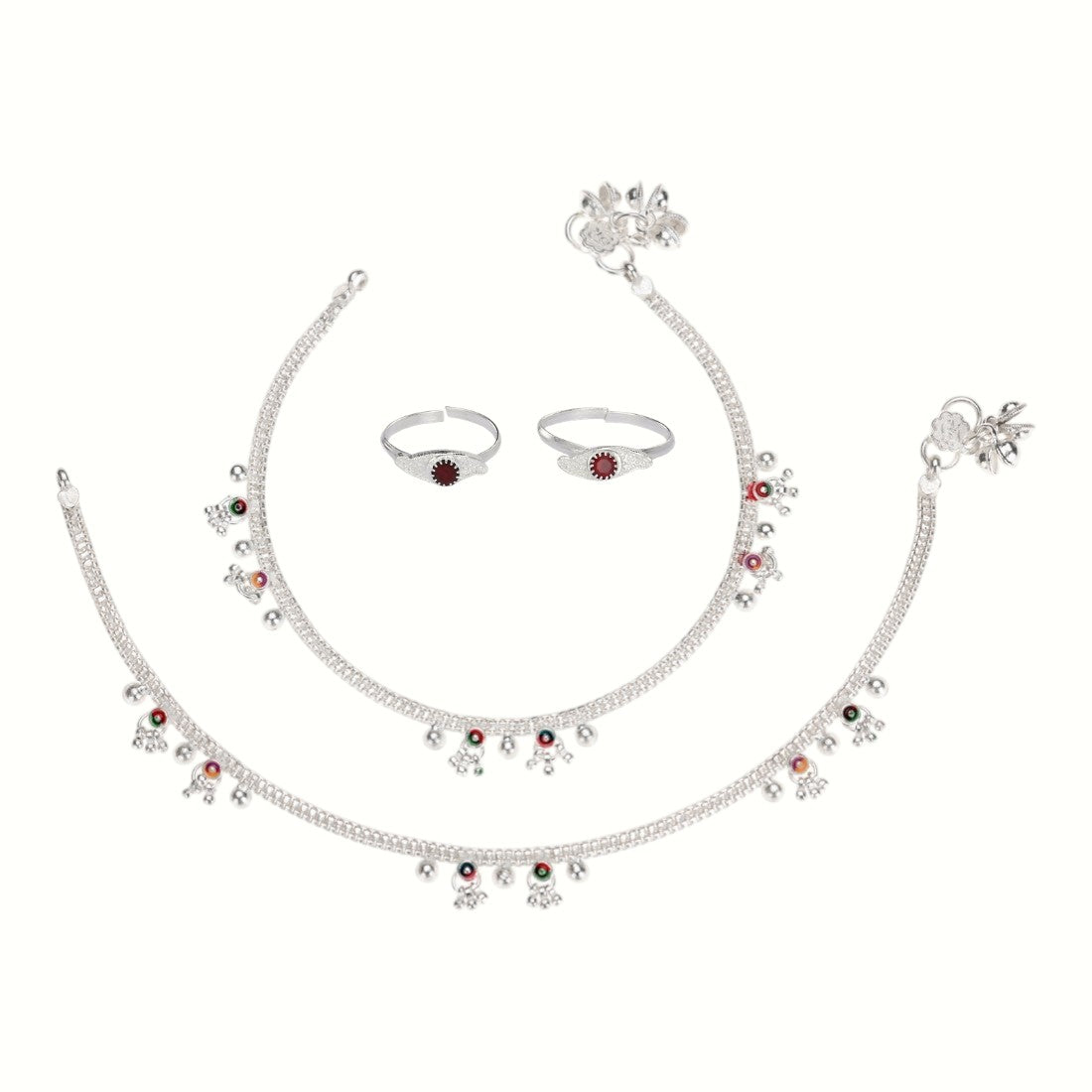 Silver and Gold Plated Ghungroo Payal Anklet with Adjustable Bichhiya Toe Ring Combo Set for Women