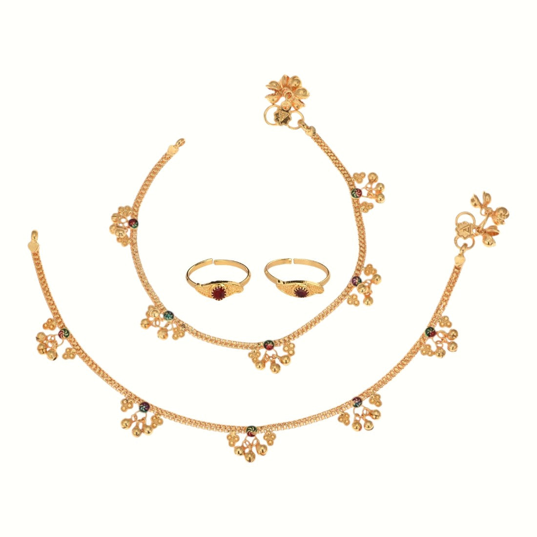 Silver and Gold Plated Ghungroo Payal Anklet with Adjustable Bichhiya Toe Ring Combo Set for Women