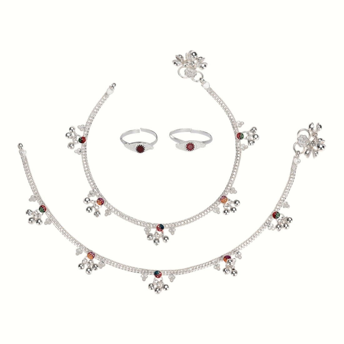Silver and Gold Plated Ghungroo Payal Anklet with Adjustable Bichhiya Toe Ring Combo Set for Women