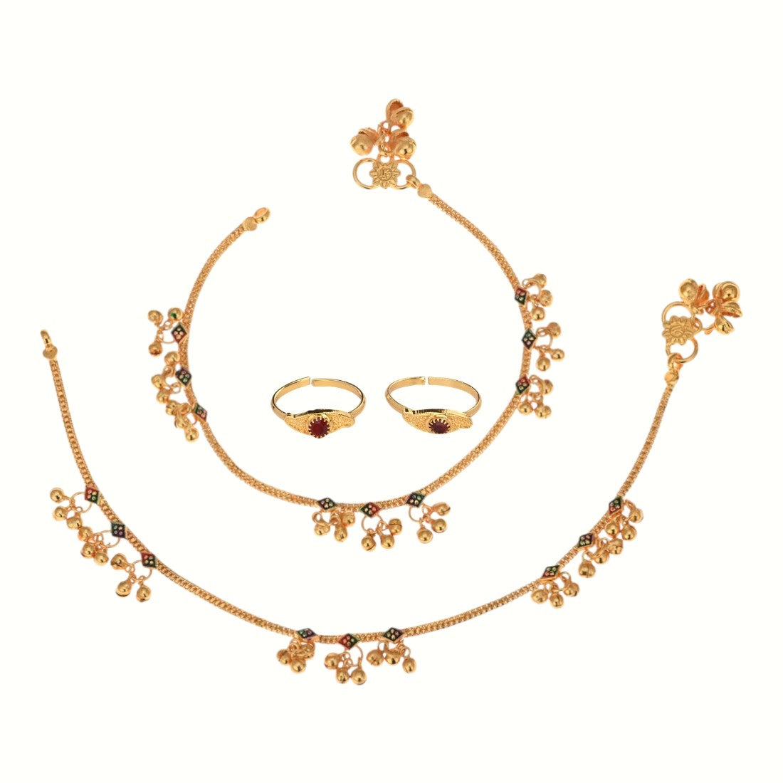 Silver and Gold Plated Ghungroo Payal Anklet with Adjustable Bichhiya Toe Ring Combo Set for Women