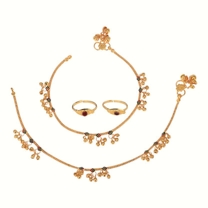 Silver and Gold Plated Ghungroo Payal Anklet with Adjustable Bichhiya Toe Ring Combo Set for Women