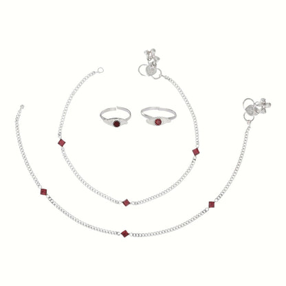 Silver and Gold Plated Ghungroo Payal Anklet with Adjustable Bichhiya Toe Ring Combo Set for Women
