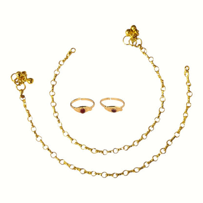 Silver and Gold Plated Ghungroo Payal Anklet with Adjustable Bichhiya Toe Ring Combo Set for Women