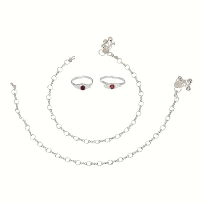 Silver and Gold Plated Ghungroo Payal Anklet with Adjustable Bichhiya Toe Ring Combo Set for Women