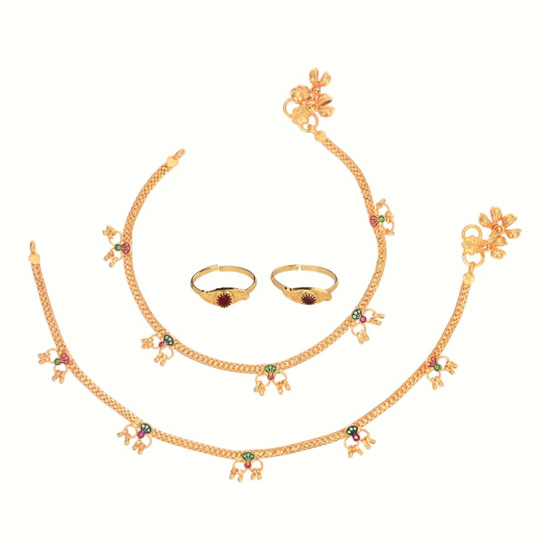 Silver and Gold Plated Ghungroo Payal Anklet with Adjustable Bichhiya Toe Ring Combo Set for Women