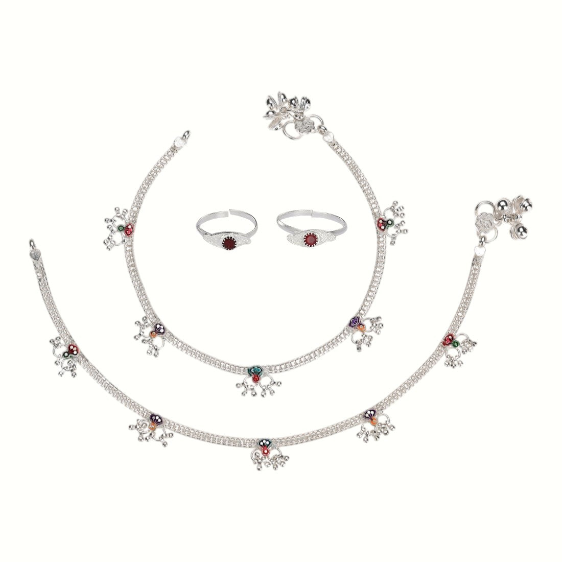 Silver and Gold Plated Ghungroo Payal Anklet with Adjustable Bichhiya Toe Ring Combo Set for Women