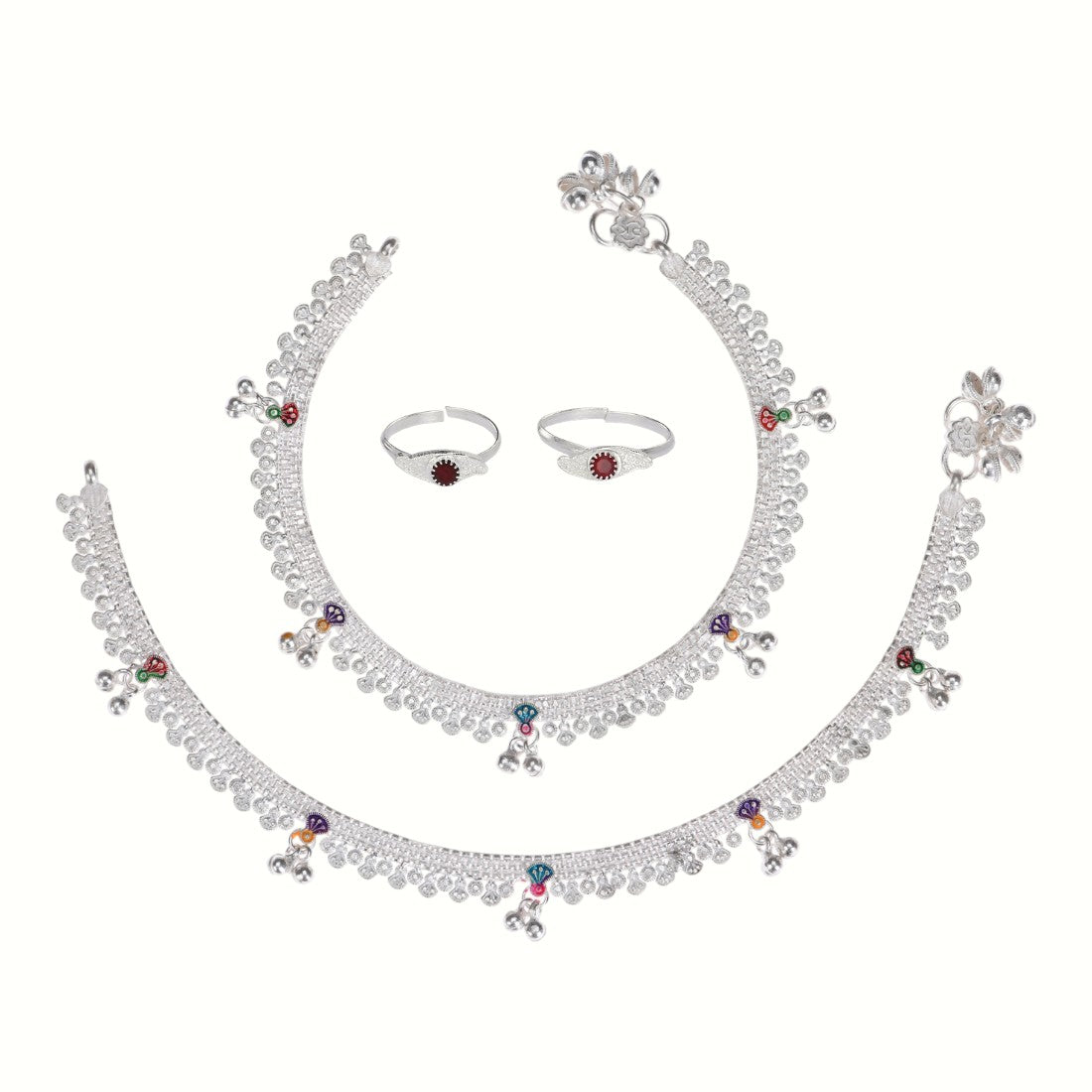 Silver and Gold Plated Ghungroo Payal Anklet with Adjustable Bichhiya Toe Ring Combo Set for Women