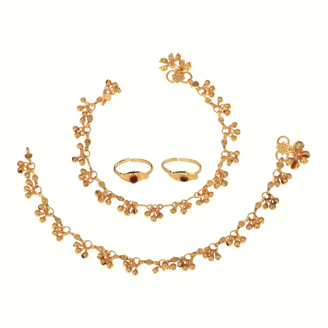 Silver and Gold Plated Ghungroo Payal Anklet with Adjustable Bichhiya Toe Ring Combo Set for Women