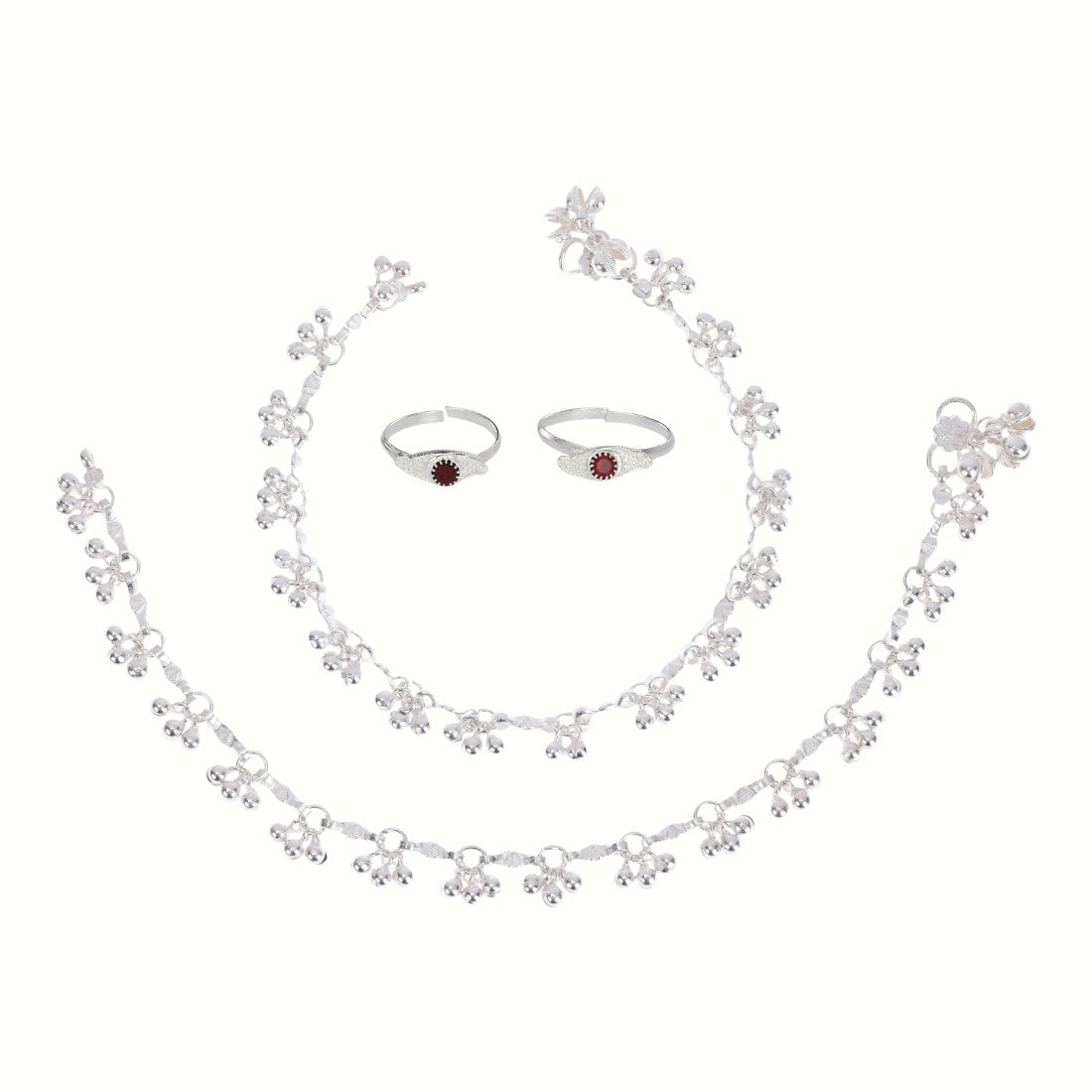 Silver and Gold Plated Ghungroo Payal Anklet with Adjustable Bichhiya Toe Ring Combo Set for Women