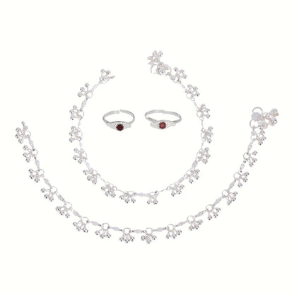 Silver and Gold Plated Ghungroo Payal Anklet with Adjustable Bichhiya Toe Ring Combo Set for Women