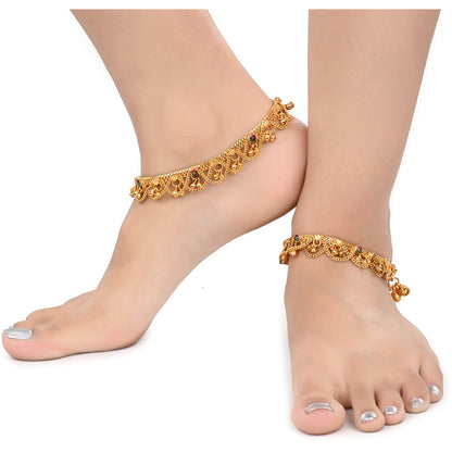 Silver and Gold Plated Ghungroo Payal Anklet with Adjustable Bichhiya Toe Ring Combo Set for Women