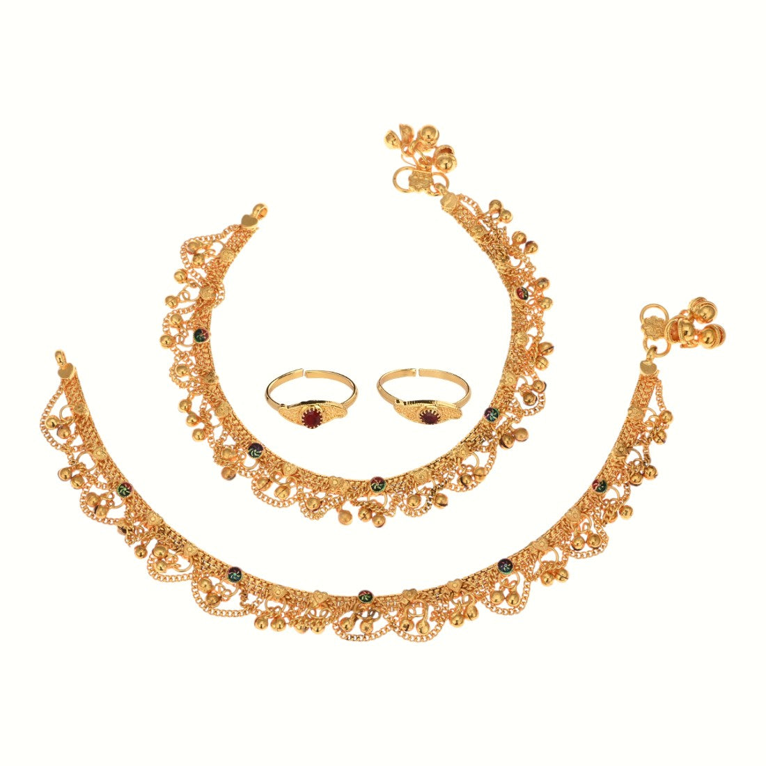 Silver and Gold Plated Ghungroo Payal Anklet with Adjustable Bichhiya Toe Ring Combo Set for Women