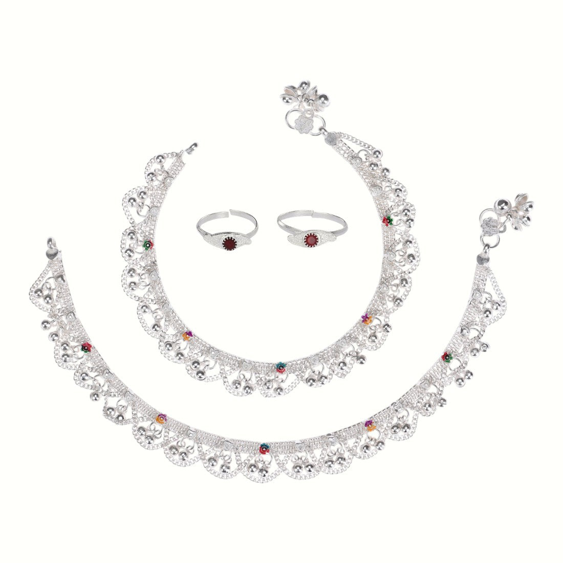 Silver and Gold Plated Ghungroo Payal Anklet with Adjustable Bichhiya Toe Ring Combo Set for Women