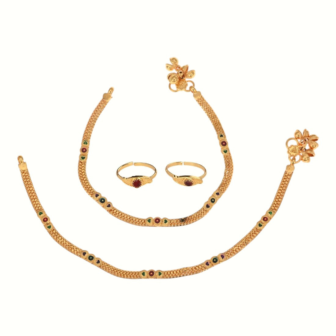 Silver and Gold Plated Ghungroo Payal Anklet with Adjustable Bichhiya Toe Ring Combo Set for Women