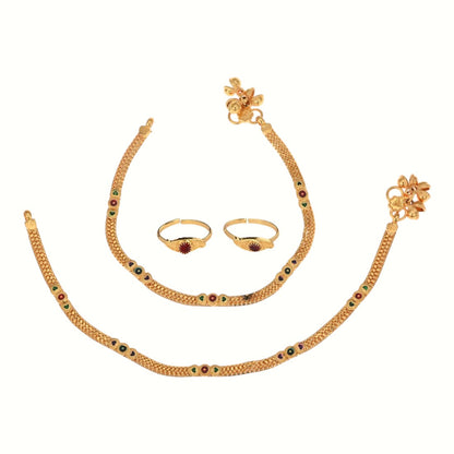 Silver and Gold Plated Ghungroo Payal Anklet with Adjustable Bichhiya Toe Ring Combo Set for Women