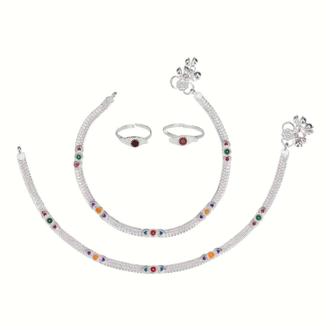Silver and Gold Plated Ghungroo Payal Anklet with Adjustable Bichhiya Toe Ring Combo Set for Women