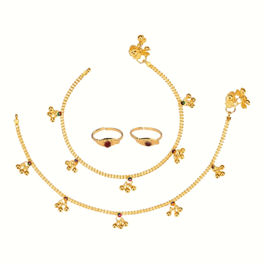Silver and Gold Plated Ghungroo Payal Anklet with Adjustable Bichhiya Toe Ring Combo Set for Women