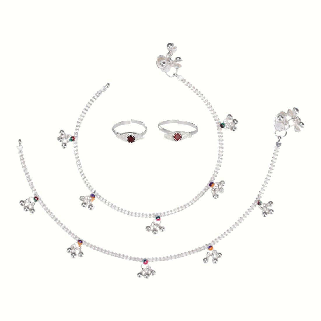 Silver and Gold Plated Ghungroo Payal Anklet with Adjustable Bichhiya Toe Ring Combo Set for Women