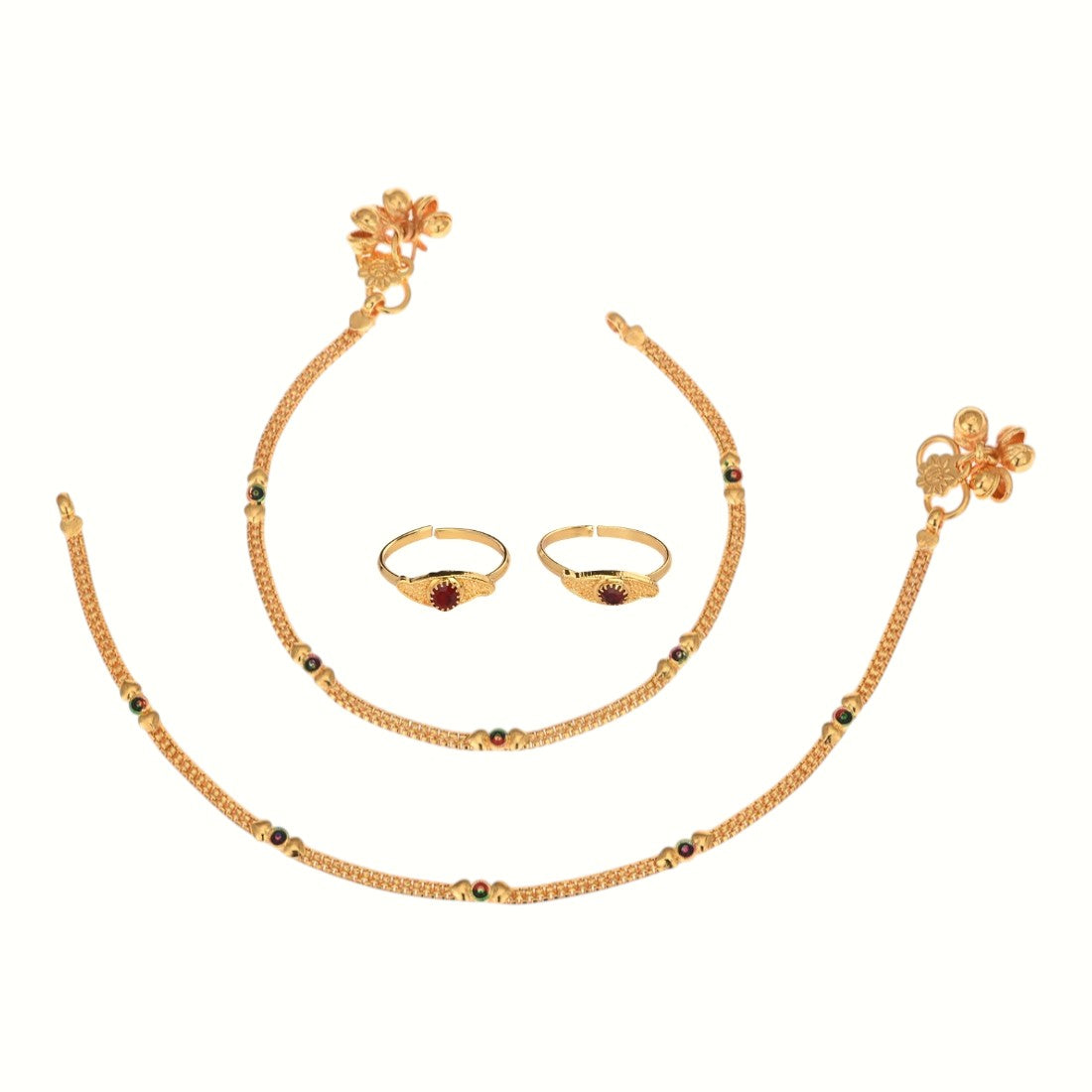 Silver and Gold Plated Ghungroo Payal Anklet with Adjustable Bichhiya Toe Ring Combo Set for Women