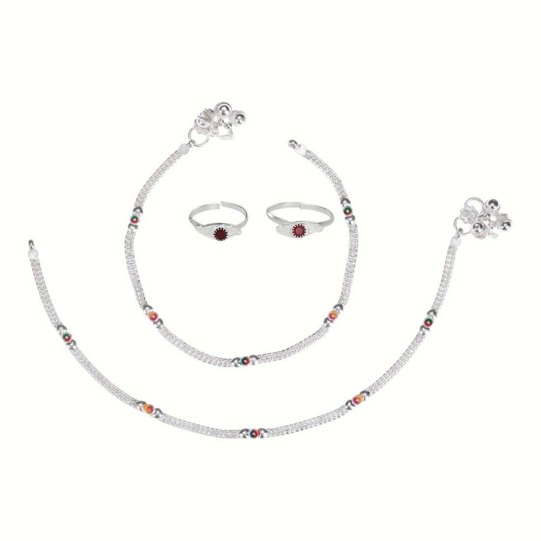 Silver and Gold Plated Ghungroo Payal Anklet with Adjustable Bichhiya Toe Ring Combo Set for Women