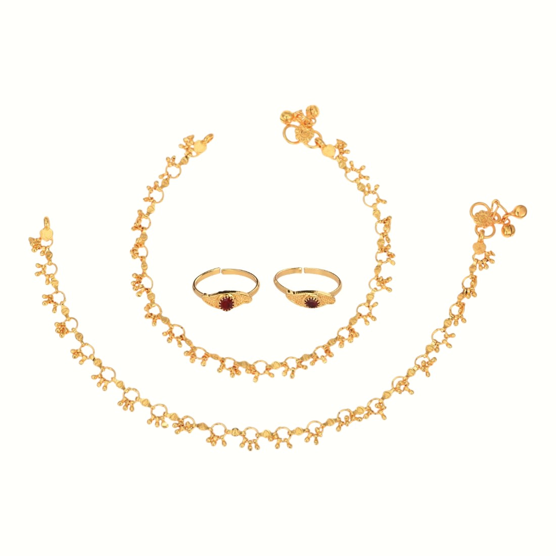 Silver and Gold Plated Ghungroo Payal Anklet with Adjustable Bichhiya Toe Ring Combo Set for Women