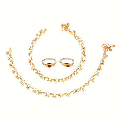 Silver and Gold Plated Ghungroo Payal Anklet with Adjustable Bichhiya Toe Ring Combo Set for Women