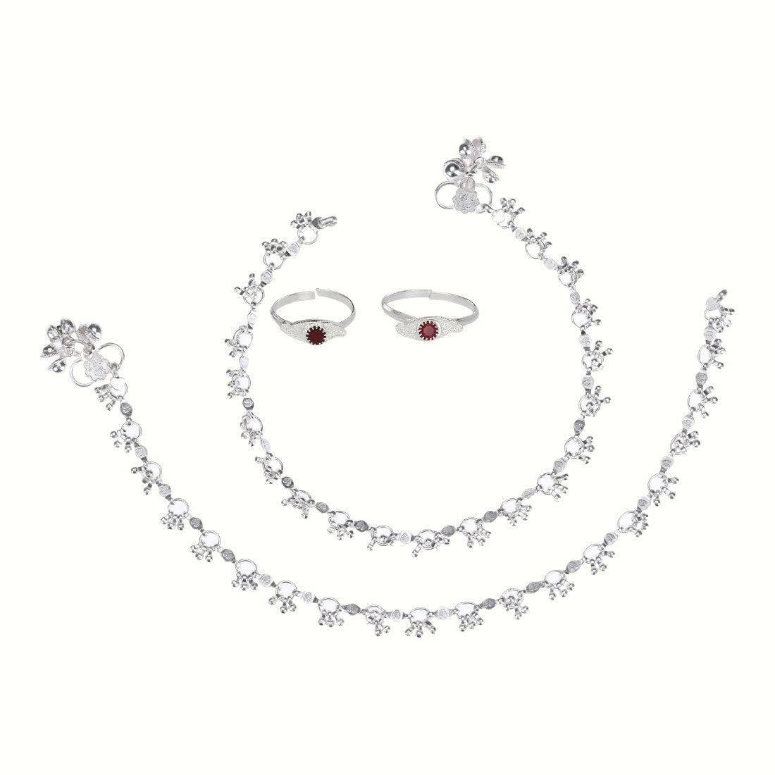 Silver and Gold Plated Ghungroo Payal Anklet with Adjustable Bichhiya Toe Ring Combo Set for Women