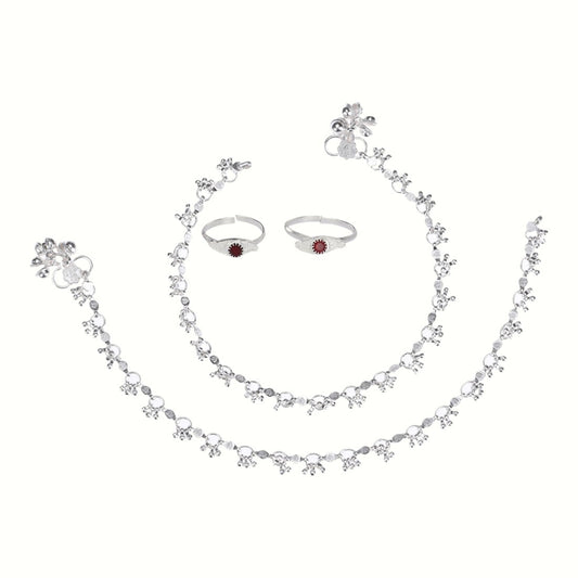 Silver and Gold Plated Ghungroo Payal Anklet with Adjustable Bichhiya Toe Ring Combo Set for Women
