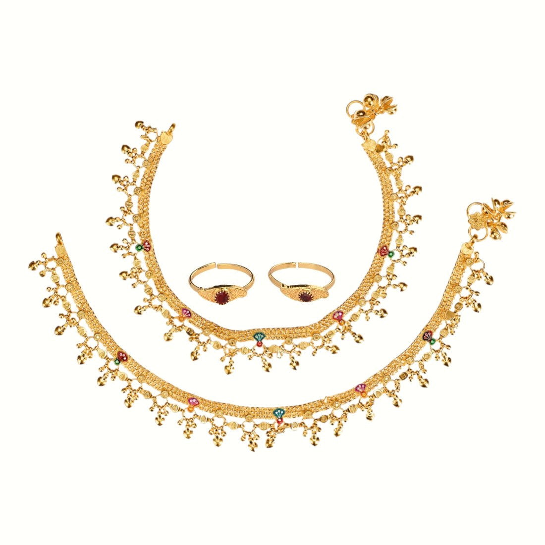 Silver and Gold Plated Ghungroo Payal Anklet with Adjustable Bichhiya Toe Ring Combo Set for Women