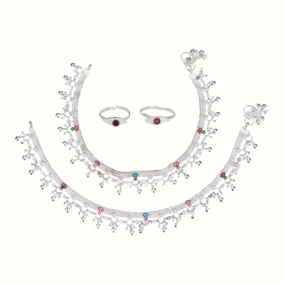 Silver and Gold Plated Ghungroo Payal Anklet with Adjustable Bichhiya Toe Ring Combo Set for Women
