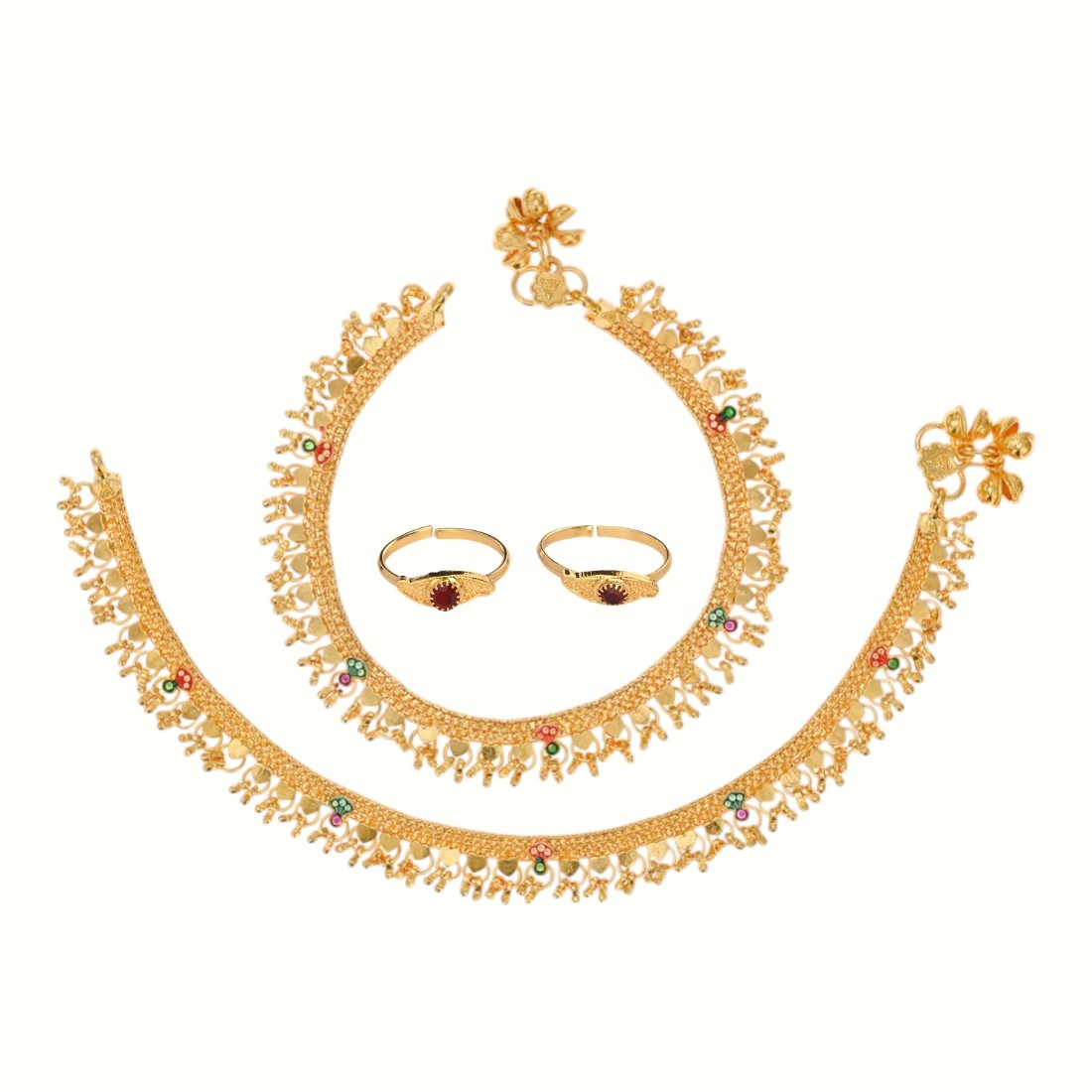 Silver and Gold Plated Ghungroo Payal Anklet with Adjustable Bichhiya Toe Ring Combo Set for Women