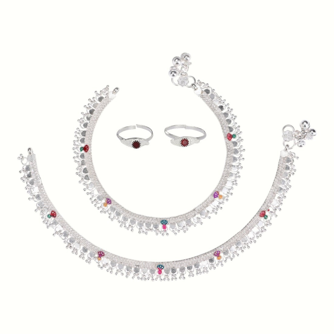 Silver and Gold Plated Ghungroo Payal Anklet with Adjustable Bichhiya Toe Ring Combo Set for Women
