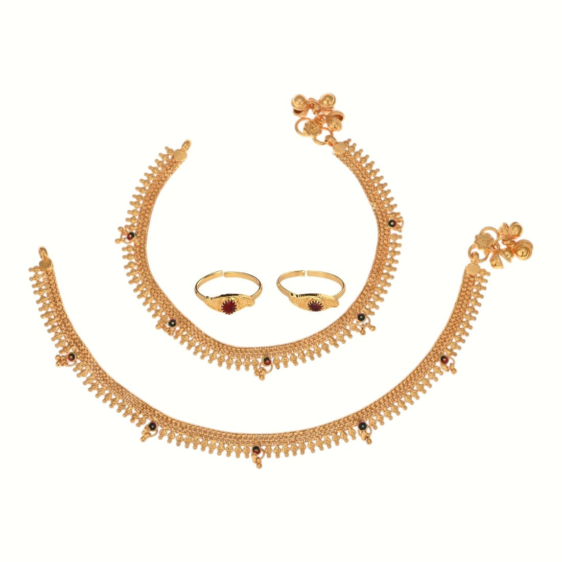 Silver and Gold Plated Ghungroo Payal Anklet with Adjustable Bichhiya Toe Ring Combo Set for Women
