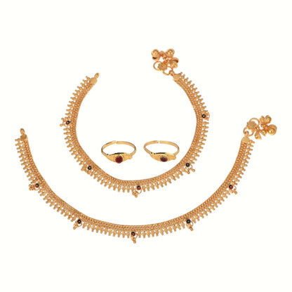 Silver and Gold Plated Ghungroo Payal Anklet with Adjustable Bichhiya Toe Ring Combo Set for Women