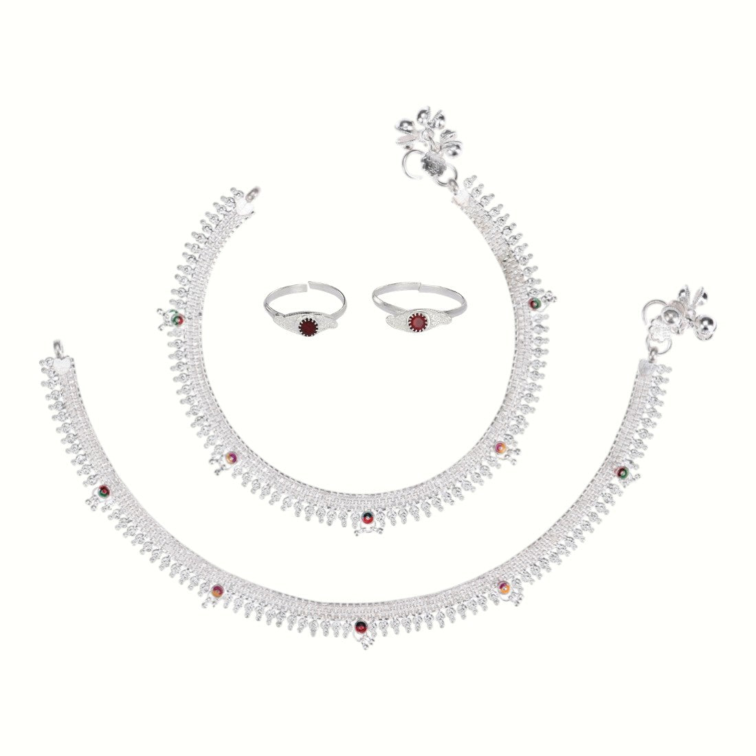 Silver and Gold Plated Ghungroo Payal Anklet with Adjustable Bichhiya Toe Ring Combo Set for Women