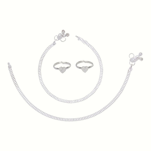Silver and Gold Plated Ghungroo Payal Anklet with Adjustable Bichhiya Toe Ring Combo Set for Women