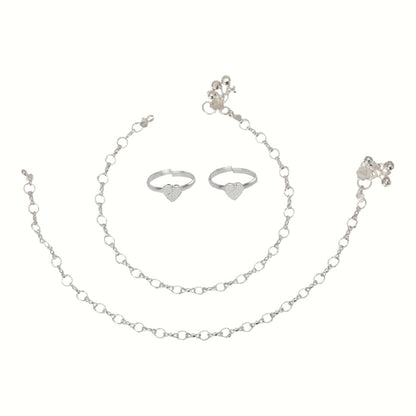 Silver and Gold Plated Ghungroo Payal Anklet with Adjustable Bichhiya Toe Ring Combo Set for Women