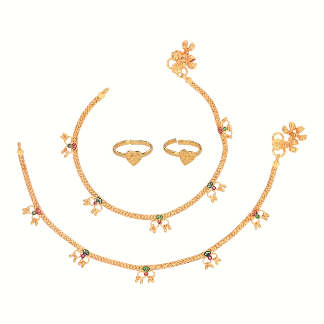 Silver and Gold Plated Ghungroo Payal Anklet with Adjustable Bichhiya Toe Ring Combo Set for Women