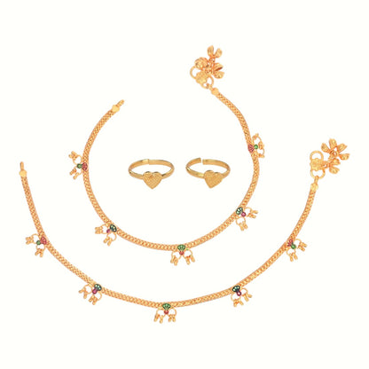 Silver and Gold Plated Ghungroo Payal Anklet with Adjustable Bichhiya Toe Ring Combo Set for Women