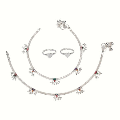 Silver and Gold Plated Ghungroo Payal Anklet with Adjustable Bichhiya Toe Ring Combo Set for Women