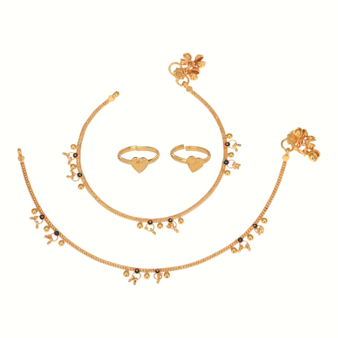 Silver and Gold Plated Ghungroo Payal Anklet with Adjustable Bichhiya Toe Ring Combo Set for Women