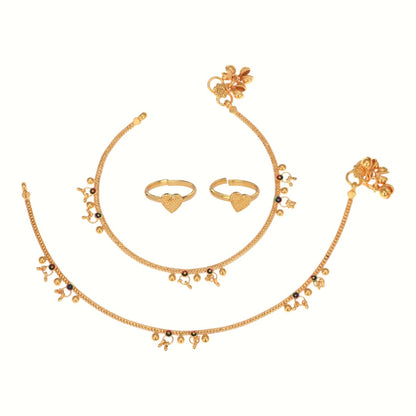 Silver and Gold Plated Ghungroo Payal Anklet with Adjustable Bichhiya Toe Ring Combo Set for Women