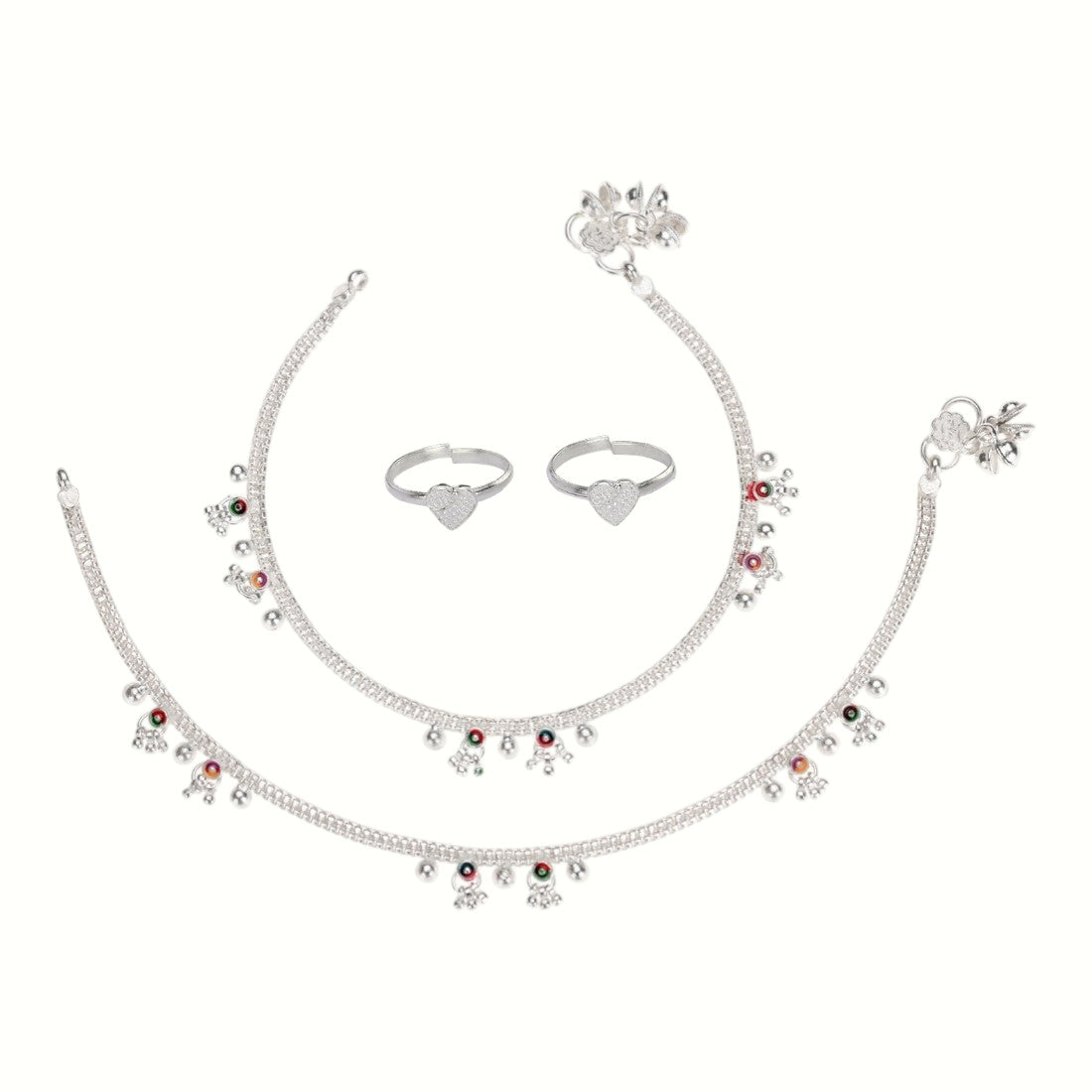 Silver and Gold Plated Ghungroo Payal Anklet with Adjustable Bichhiya Toe Ring Combo Set for Women