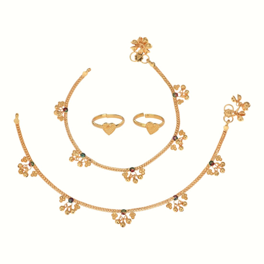 Silver and Gold Plated Ghungroo Payal Anklet with Adjustable Bichhiya Toe Ring Combo Set for Women